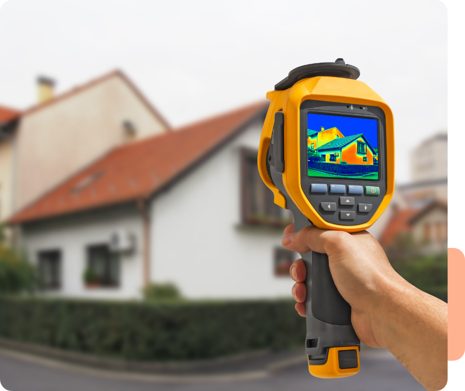 Maison analysée par un appareil de mesure thermique
